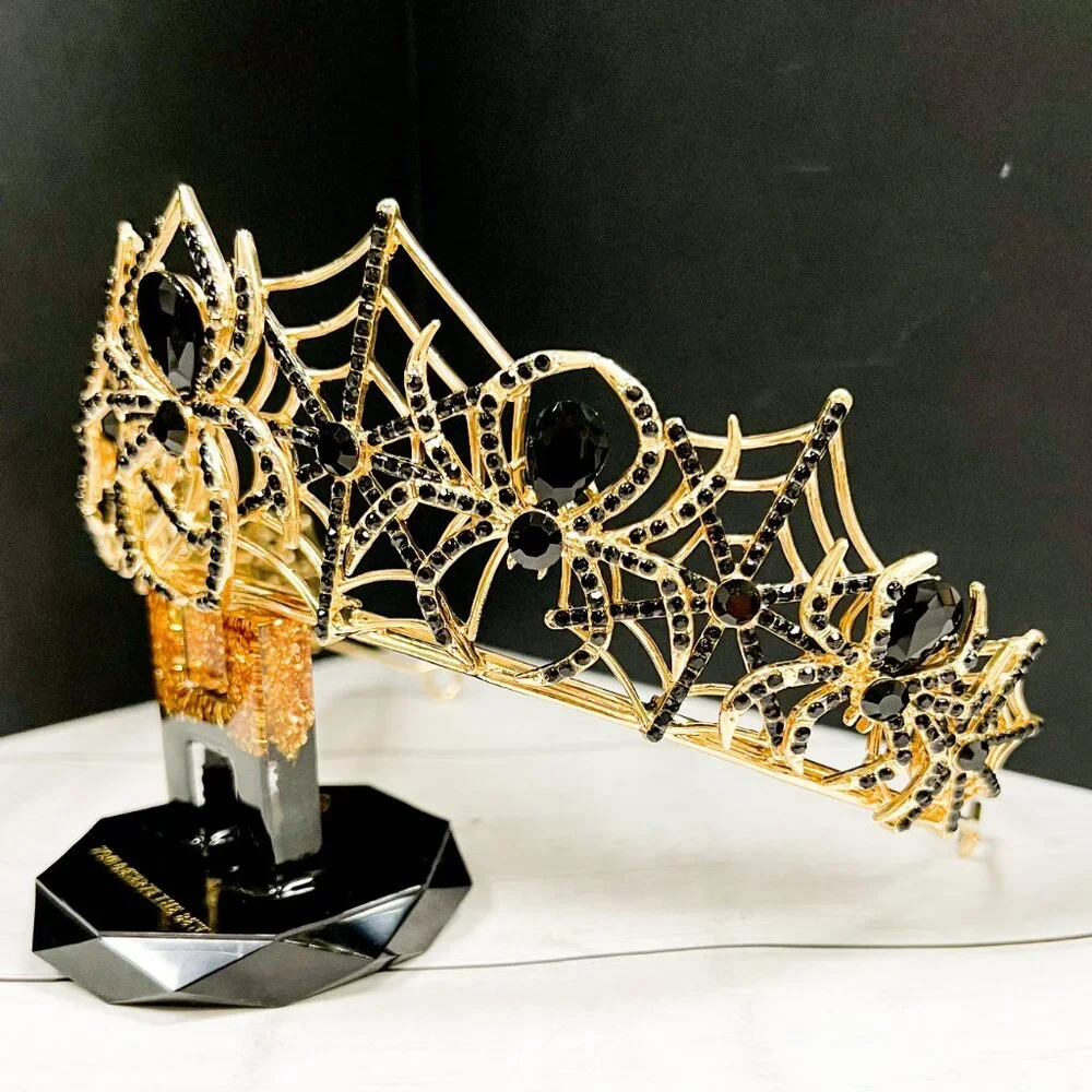 Spider woman crown, goth Halloween crown, Cosplay gold crown, Black spider crown